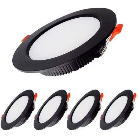 7W Spot Led Encastrable Dimmable Noir Extra Plat 230V 5 Pack,700LM = 70W incandescence, IP44,Blanc Froid 6000K, Découpe 80-90mm,Rond plafond encastré Pour salle de bain,Cuisine,Salon,Couloir [Classe é (1/5)