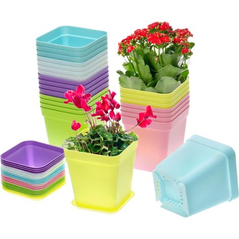 24pcs Colorful Plastic Square Plant Pots with Trays 7cm Seed Starter Pots for Succulent Plants Cactus Herbs and Vegetables (1/5)