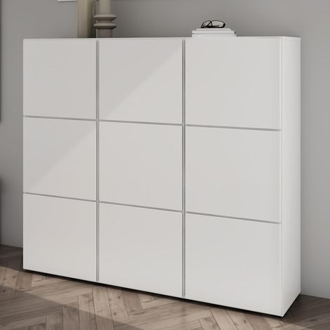 Mai & Mai Scarpiera da Ingresso 135x36x120cm, Armadio Scarpiera Portascarpe Salvaspazio con 9 Ante + 18 Scomparti per Soggiorno, Camera da Letto, Bianco Opaco, Schuhschrank02 (1/5)