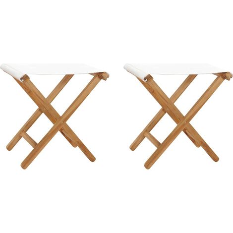 Klappstühle 2 Stk. Teak Massivholz und Stoff Cremeweiß
