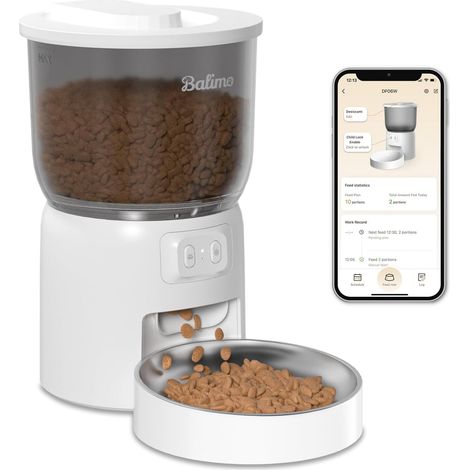 Dispensador automático de comida para gatos Balimo de 3 l, wifi 2.4G, control mediante app en 10 segundos, 1-10 comidas al día, color blanco
