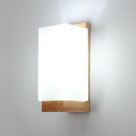 Elegante Wandleuchte aus Holz für den Innenbereich, modernes, minimalistisches Design mit E27-Fassung und Glasschirm. Geeignet für Schlafzimmer, Wohnzimmer, Flure, Cafés und dekorative Räume. [A] (1/5)