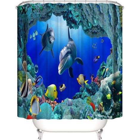 Rideau de douche dauphin 180 x 200 cm, rideau de douche imperméable motif océan P