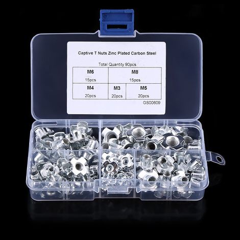 Écrous à griffes M3 M4 M5 M6 M8 en acier au carbone, inserts à aveugle 4 pointes pour meubles en bois, lot de 90 pièces. (1/5)