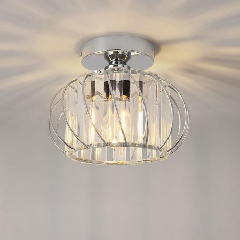 Lustre Led en Cristal Argent, Mini Plafonnier Couloir E27, Luminaires Intérieur Ø190mm, pour Cuisine, Petite Chambre, Salle à Manger