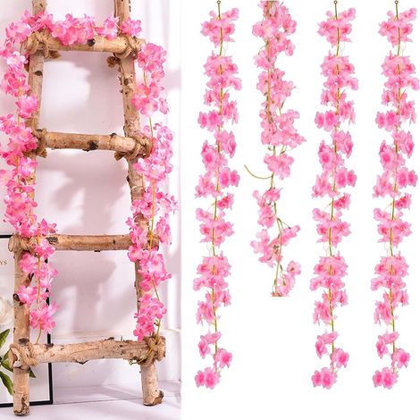 Guirlande Fleurs Artificielles, 4pcs 180cm Fleurs Artificielles Deco Sakura,Plantes Artificielles Interieur Sakura Rose Foncé, Guirlande Fleur Artificielle Deco, Plante Artificielle Interieur (1/5)