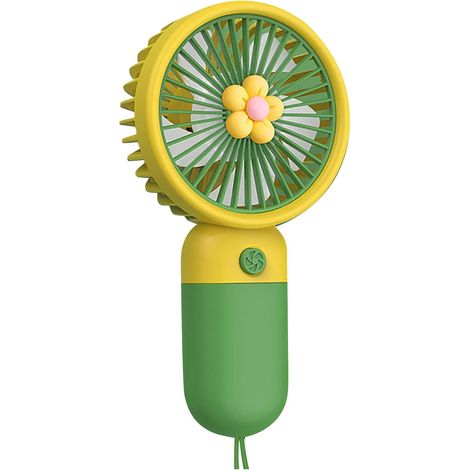 Mini ventilador portátil recargable con diseño de dibujos animados y flor amarilla. Compacto y potente, ideal para estudiantes, el hogar y actividades al aire libre. El regalo perfecto. (1/4)
