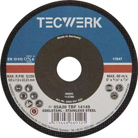 Schruppscheibe D125xS7mm gekr.Bohr.22,23mm TECWERK (1/2)
