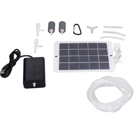 Pompe à air solaire 3W 5V rechargeable pour pêche et aquarium, oxygénateur portable à double sortie avec pierre diffuseur, sans batterie intégrée, idéale étang et bassin (1/5)