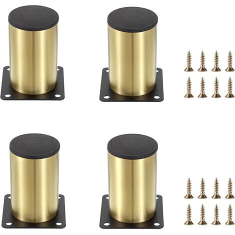 Lot de 4 pieds de meubles en acier inoxydable de 8 cm - Pour chaise, table, armoire, bureau, canapé - Avec vis - Montage facile - Rond - Protection contre la rouille - Doré (1/5)