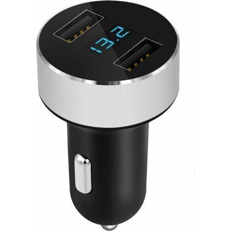 Minicargador para coche: 2 puertos USB, carga rápida de 3,0 A/V, función de contador, indicador LED de nivel de batería. Compatibilidad universal. (1/5)