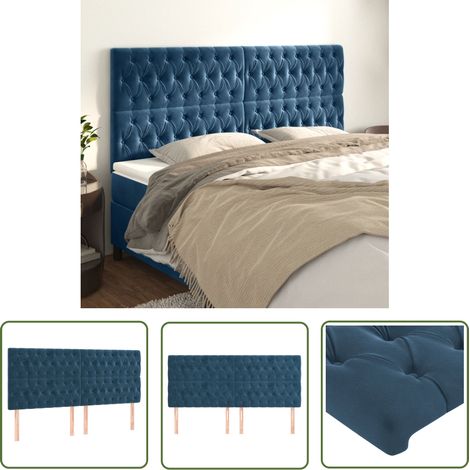 The Living Store Têtes de lit 4 pcs Bleu foncé 100x7x78/88 cm Velours - Tête De Lit - Literie - Meuble De Chambre - Velours - Canapé Lit (1/5)