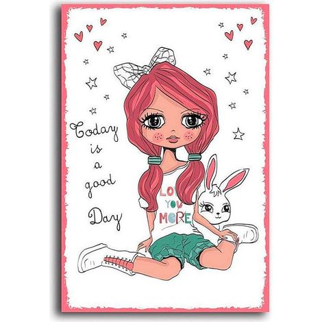 Tableau fille avec lapin - 50 x 70 cm (1/4)