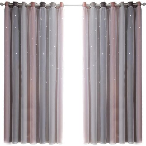 Rideaux Occultants étoiles Colorées, Design Double Couche pour Chambre de Filles, Salon, Rideaux de Fenêtre en Tissu Polyester Isolant (Gris 53" L x 63" L) (1/2)