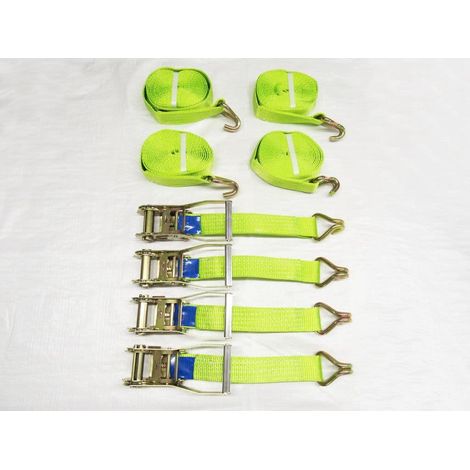 Ratchet Straps Hi Vis 5 Ton 50MM 10M x4 (Lashing Tie Down Claw J Hook Lorry Cargo)