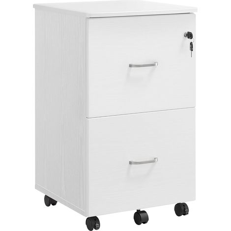 Vasagle – Caisson de bureau mobile avec serrure et 2 tiroirs – Roulettes verrouillables – Panneau MDF blanc – Dimensions 45 x 43 x 72 cm – LCD027W46