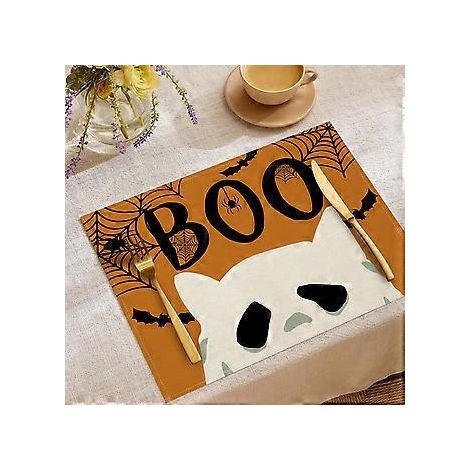 Halloween-Tischsets aus Leinen, Serie „Süßes oder Saures“, Kombinations-Tischsets, Restaurant-Festtagsdekoration, Geschirr-Isolierunterlagen (YMCD-37)