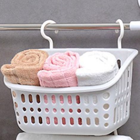 PANIER DE RANGEMENT SUSPENDU MULTI-USAGES - Boîte de Rangement Lavable en Plastique, Panier pour Salle de Bain, Cuisine, Douche ou Dortoir, 13.5x21.5x17cm, Design avec Évacuation d'Eau, Lot de 1 (1/4)