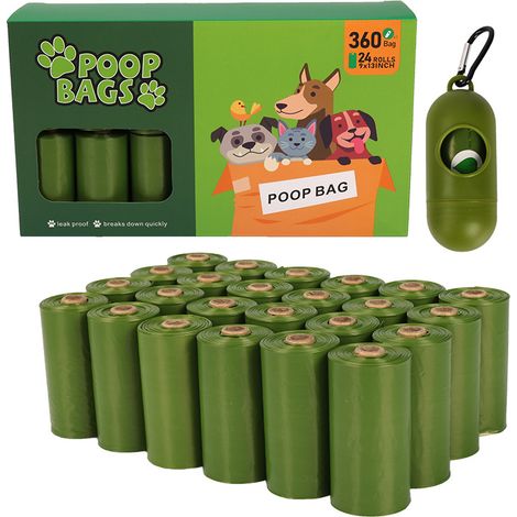 360 pièces Sacs Ramasse-Crottes pour Chiens, Noir, Sac Caca Chien - 31 x 23CM, Polyéthylène-Matériau, Portable, Sac a Crotte(24 Rouleaux, 15 par Rouleau)