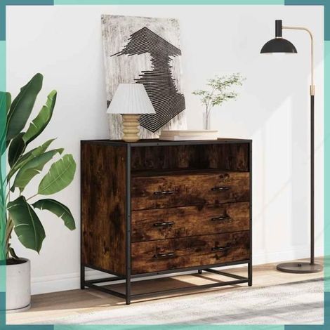 849086 Commode chêne fumé 70x41x70 cm bois d'ingénierie (1/5)