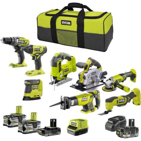 Pack RYOBI Combo 8 outils - 4 batteries (2 x 5,0Ah, 1 x 4,0Ah et 1 x 2,0Ah) - 2 chargeurs (1/5)