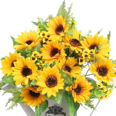 Flores artificiales, ramos de girasoles artificiales, flores falsas para baby shower, decoración del hogar, decoración de bodas, novia con flores, manualidades de jardín DIY (1/5)