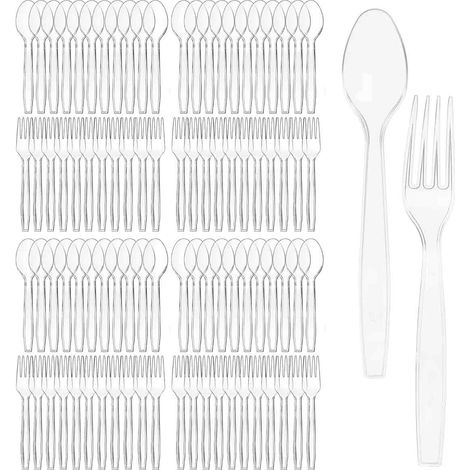 500 Couverts en Plastique, Fourchettes et Cuillères Jetables Robustes pour Mariage Fête Pique-nique (1/5)