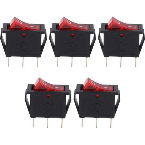 (R) Interruttore a bilanciere per barca SPST illuminato rosso acceso/spento AC 16A/250V 20A/125V x 5 pezzi (1/4)