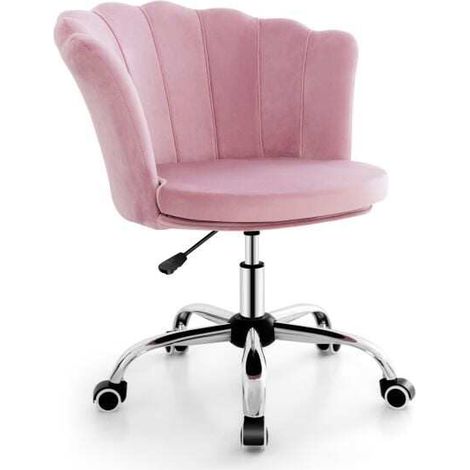 Height Adjustable Velvet Office Chair with Wheels & Ergonomic Design Computer Chair Pink (1/5)