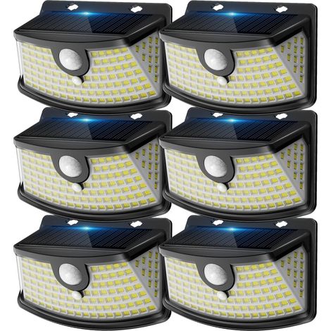 Lampe Solaire Extérieur 4-Pack - 120 LEDs IP65 étanche, Détecteur de Mouvement 8m, 270° Wide Angle, Batterie Lithium, lumière solaire extérieur, Coque Noire, Lumière Froide (1/5)