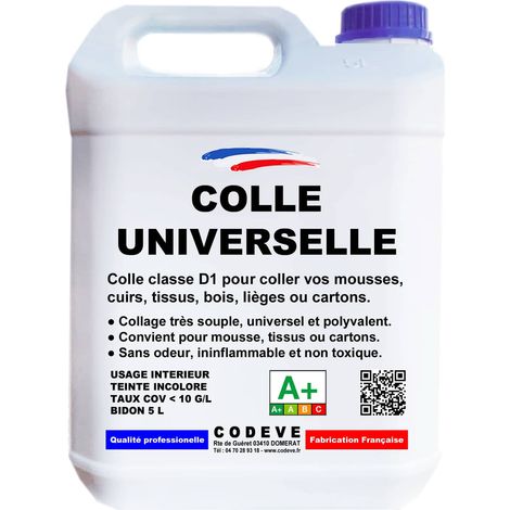 Codève Bois – Colle multi-usage 5 L – Pour cuir, tissu, bois, liège, mousse, carton – Collage souple et ininflammable – Prêt à l'emploi pour 6 à 9 m2/l (1/5)