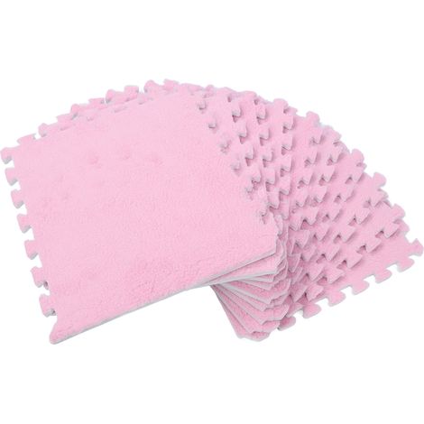 Lot de 10 tapis de sol en mousse pelucheuse antidérapante, tapis de jeu moelleux en EVA, dalles emboîtables pour la décoration de la maison et de la salle de jeux (rose). (1/5)