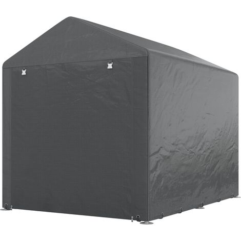 Abri de jardin, garage tente, grande porte, structure métallique antirouille, 160 x 218 x 172 cm, gris foncé (1/5)