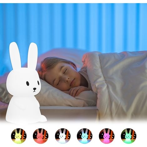 Silikon-Hasen-Nachtlicht für Kinder, wiederaufladbare Nachttischlampe mit USB-Anschluss, beruhigende Spielzeuglampe für Babys, dimmbare LED-Tischlampe mit Touch-Funktion zum Schutz der Kinderaugen. (1/5)