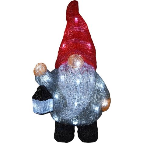 Figura Gnomo Luminoso 21x13,5x39cm Rosso Bianco