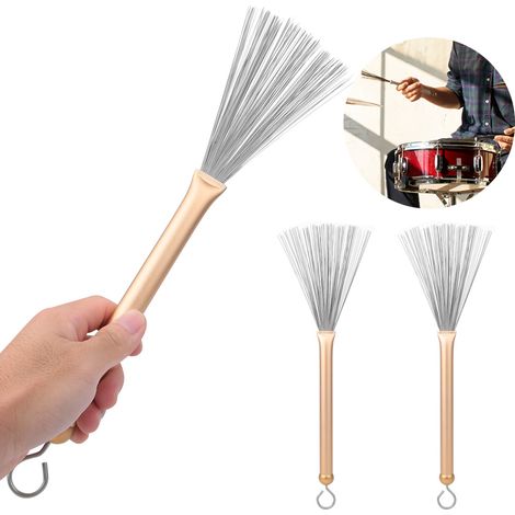 2 Brosses à Tambour Rétractables en Acier pour Batterie Jazz, Parfaites pour Débutants et Pratique (Doré) (1/5)