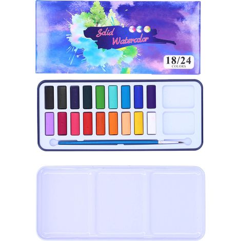 Solid Watercolor Iron Boxed Multicolor Drawing Paints with Hook Line Pen Painting Supplies18 Colors (1/5)