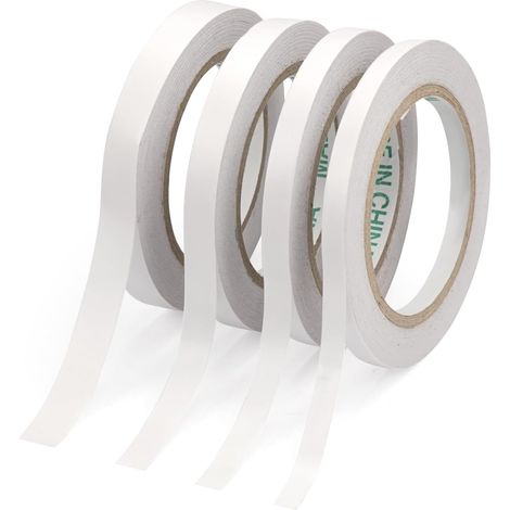 4 Rouleaux Etroit Ruban Adhésif Double Face pour Tissus, 30m/Rouleau Papier, Tuiles, Panneaux de Bois, Verre, Fin Ruban Adhésif Extra Fort pour Artisanat, Emballage de Cadeaux, Photos (1/5)