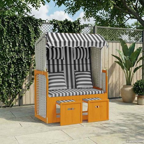 vidaXL Silla Strandkorb con cojines ratán sintético madera blanco gris (1/5)