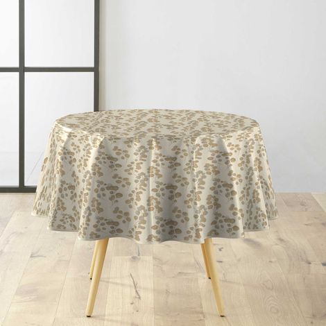 Nappe Toile Cirée Ronde "Butinette" 160cm Naturel (1/4)