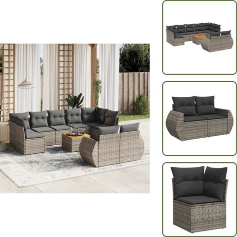 10-tlg. Garten-Sofagarnitur mit Kissen Grau Poly Rattan - Gartensorte - Gartenmöbelset - Esstischgarnitur - Lounge Möbel - Outdoor Furniture (1/5)