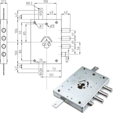 Serrure Sic.Triplex Dx Cylindre E73 Ne43-7 Atra