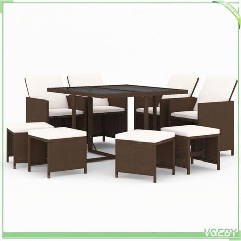 Ensemble de salle à manger de jardin - FAFEICY - 3095514 - 9 pcs - Résine tressée marron - Coussins crème (1/5)