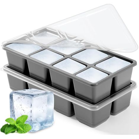 Bac à Glaçons en Silicone 4,5 cm Gros, JRISBO 2 Pack Moule Glaçon Carré XXL avec Couvercle et sans BPA, Empilable Bac a Glacon Barquette Plaque à Glaçons pour Whisky Café Cocktail (1/5)