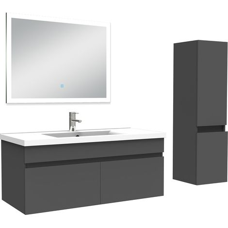 Acezanble Ensemble meuble Salle de Bain 100cm avec vasque + colonne + miroir lumineux 3 couleurs anthracite