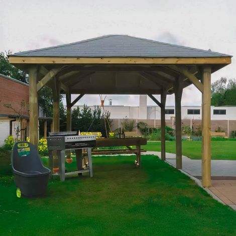 Kiosque de jardin 21,8 m², Toiture Shingle rouge, Ancrage Aucun (1/3)