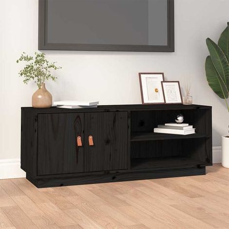 Meuble TV pour Salon - Armoire TV Noir 105x34x40 cm Bois de pin massif BV319361 - BonneVie (1/5)