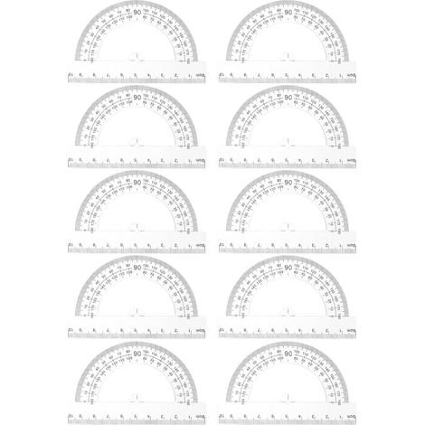 Lot de 10 rapporteurs semi-circulaires en plastique blanc pour le