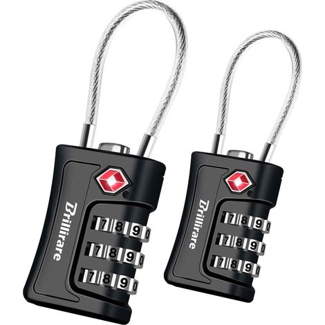 Lot De 2 Cadenas à 3 Chiffres Serrure à Combinaison à Long Câble De Voyage, Résistant Aux Intempéries Valise Avion Serrures à Bagages Pour Extérieur Camping Casier-Noir (1/5)