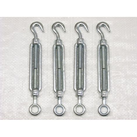x4 M6 Galvanised Forged Straining Screw Hook Eye - Caravan Turnbuckle Open Body (1/5)